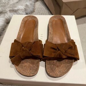 Sezane Suede Bow Slide Sandals